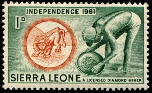 描绘工人淘金的邮票。