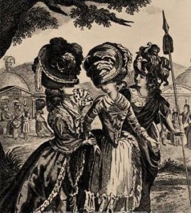 《女士杂志》，又名《女性娱乐伴侣》，1780年出版。罗伯特·戴顿(Robert Dighton, 1752 - 1814)的雕刻封面，展示了一个年轻女子被迫在愚蠢神殿和智慧神殿之间做出选择。