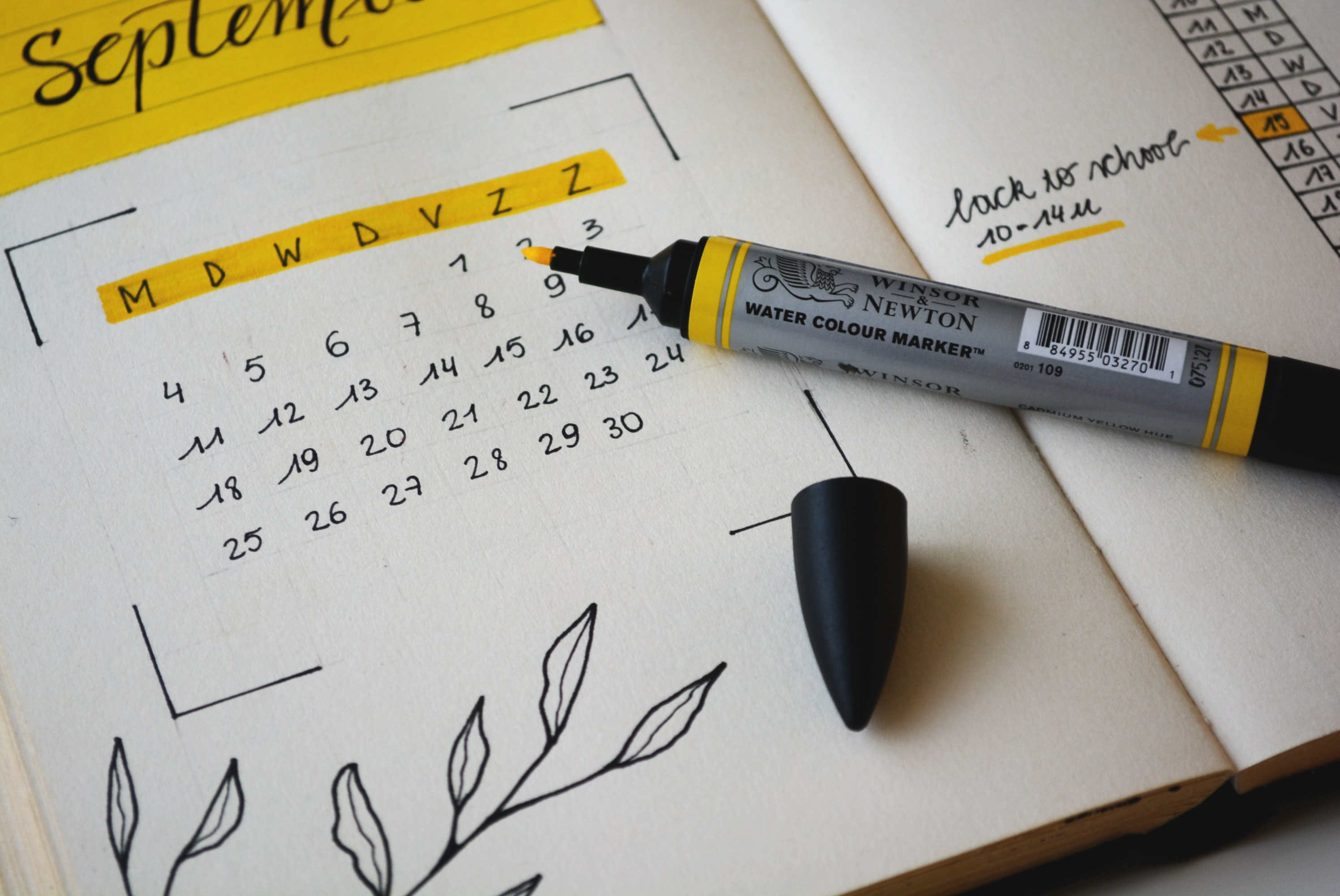 calendar with yellow marker pen