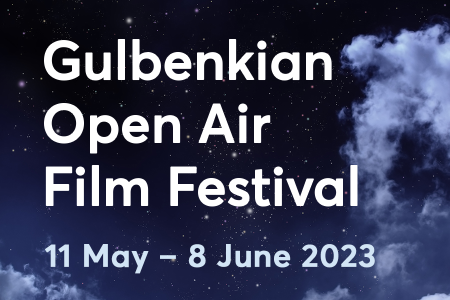 Gulbenkian Open Air Film Festival Title card with a background of stars and light clouds